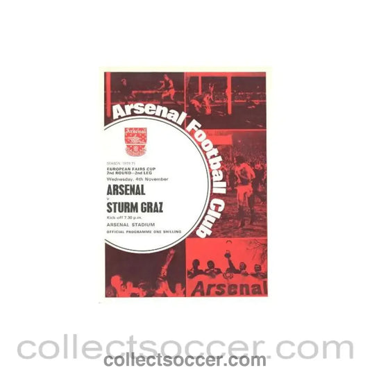 1970 - Arsenal v Sturm Graz European Fairs Cup Second Round Second Leg official programme 04/11/1970