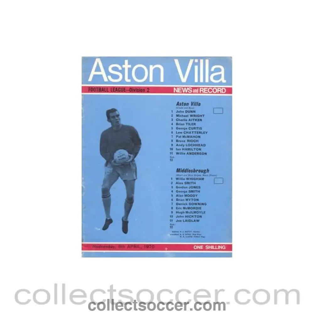 1970 - Aston Villa v Middlesbrough official programme 08/04/1970 Football League - Collect Soccer