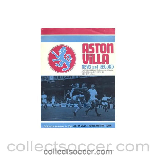 1970 - Aston Villa v Northampton Town official programme 13/10/1970 Football League, Replay - Collect Soccer