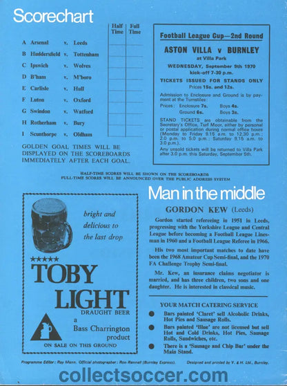 1970 Burnley v Chelsea Official Programme 1/9/1970