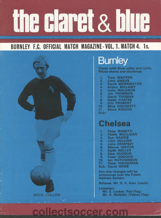 1970 Burnley v Chelsea Official Programme 1/9/1970
