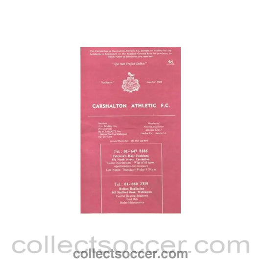 1970 - Carshalton Athletic v Wimbledon official programme 20/04/1970