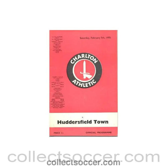 1970 - Charlton Athletic v Huddersfield Town official programme 07/02/1970 Football League - Collect Soccer