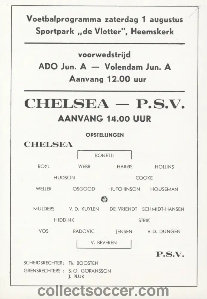 1970 Chelsea Tour Programme for matches v Ajax, NAC Breda and PSV - Collect Soccer