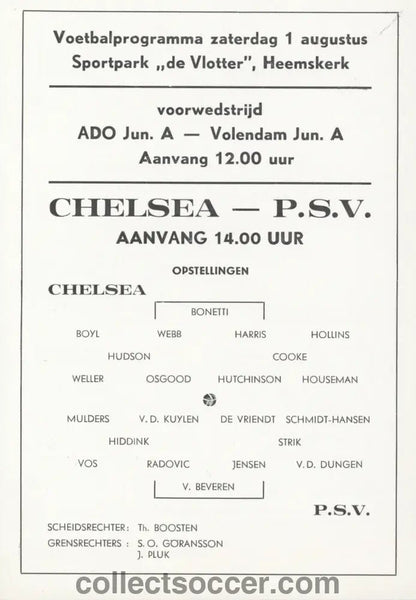 1970 Chelsea Tour Programme for matches v Ajax, NAC Breda and PSV - Collect Soccer