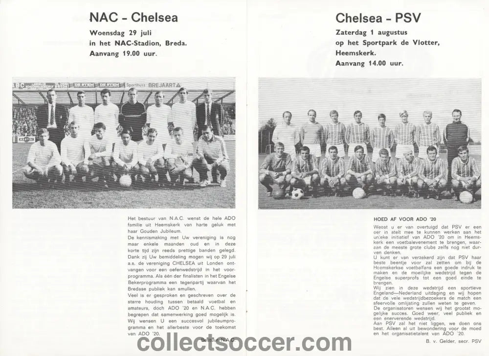 1970 Chelsea Tour Programme for matches v Ajax, NAC Breda and PSV - Collect Soccer