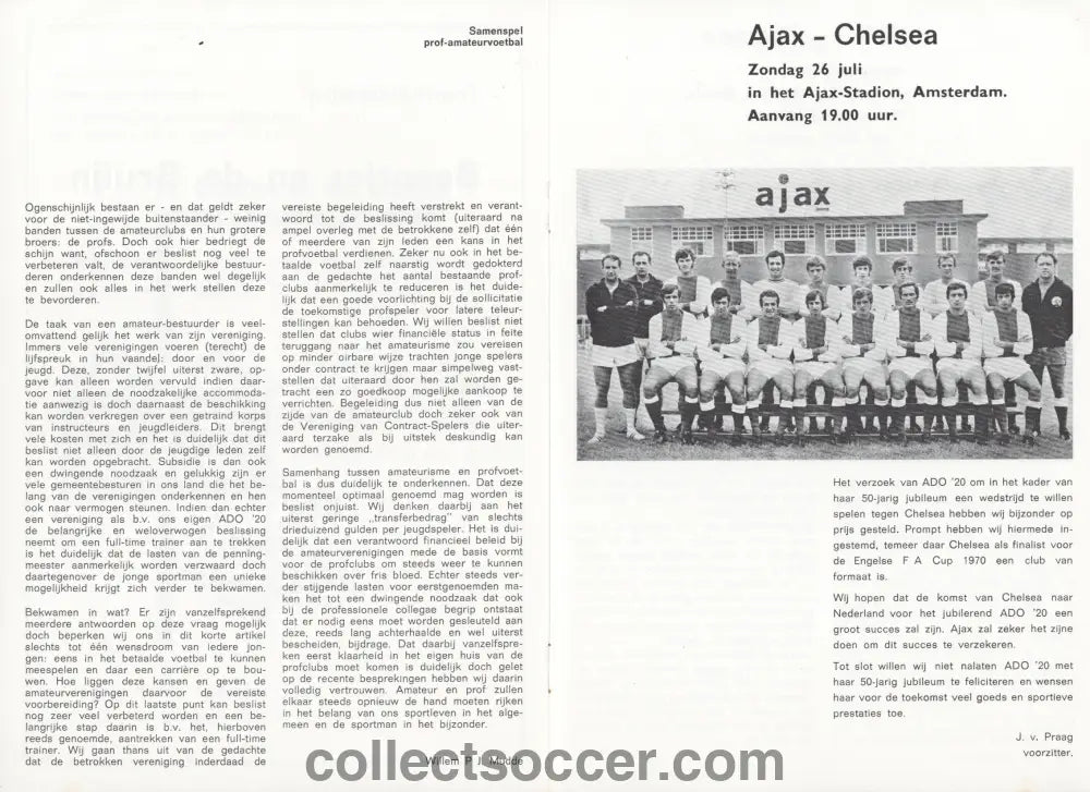 1970 Chelsea Tour Programme for matches v Ajax, NAC Breda and PSV - Collect Soccer