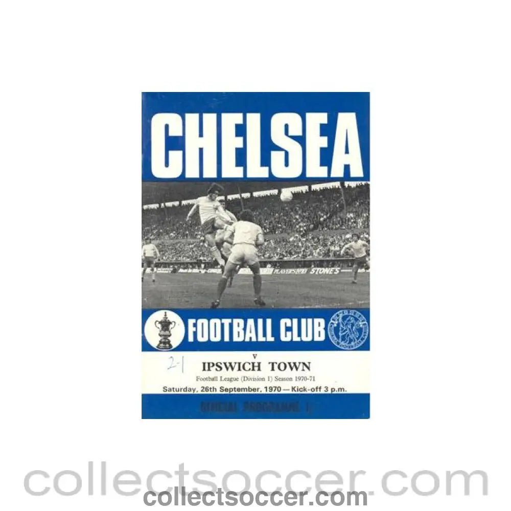 1970 - Chelsea v Ipswich Town official programme 26/09/1970 Football League - Collect Soccer