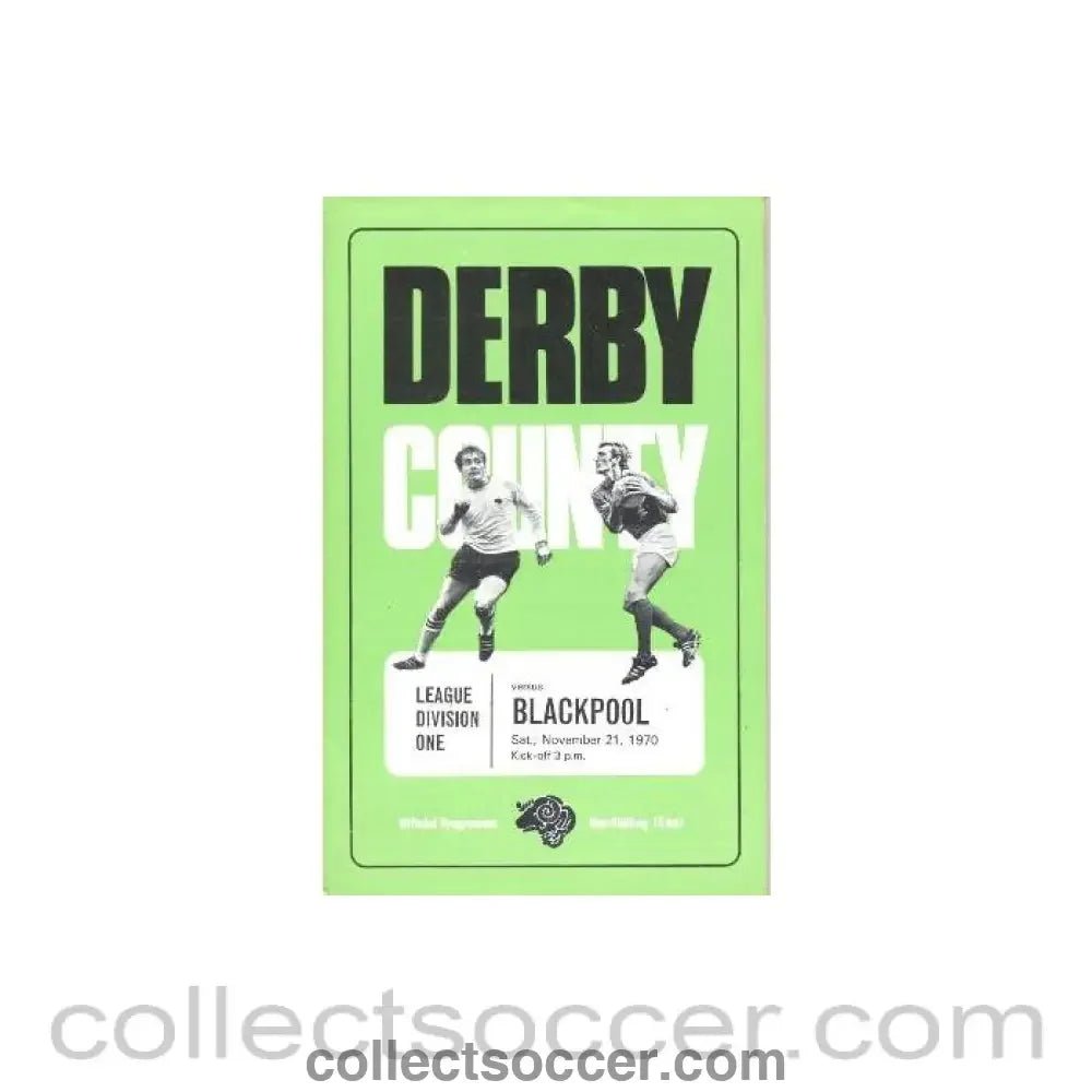 1970 - Derby County v Blackpool official programme 21/11/1970 Football League - Collect Soccer