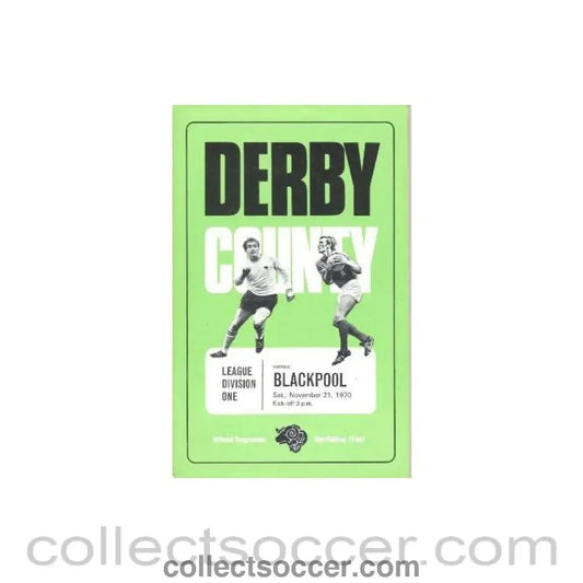 1970 - Derby County v Blackpool official programme 21/11/1970 Football League - Collect Soccer