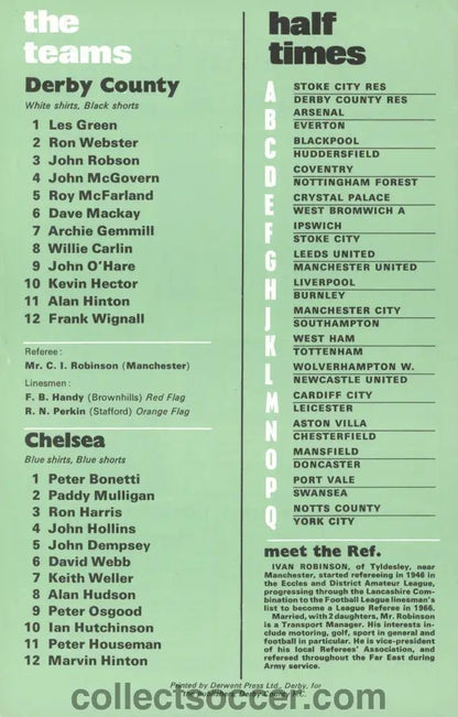 1970 Derby County v Chelsea official programme 17/10/1970 - Collect Soccer