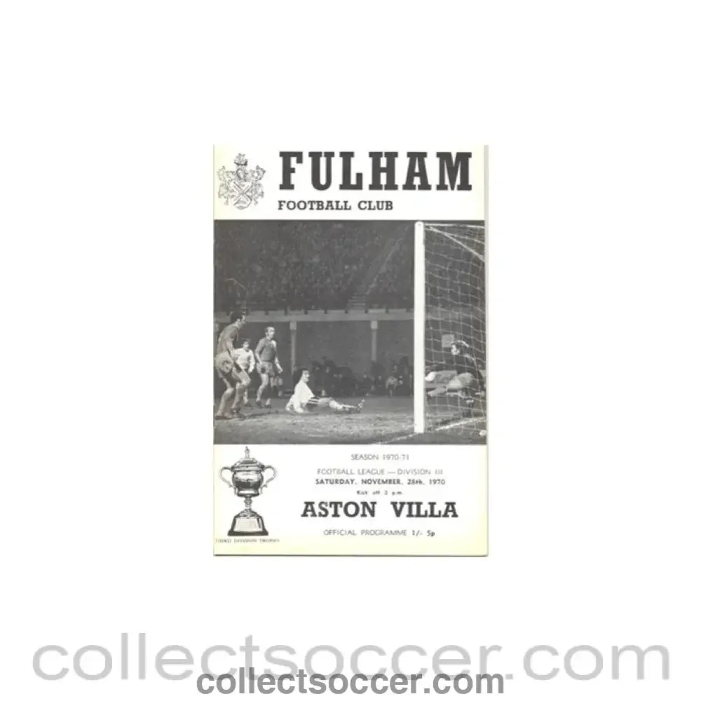 1970 - Fulham v Aston Villa official programme 28/11/1970 - Collect Soccer
