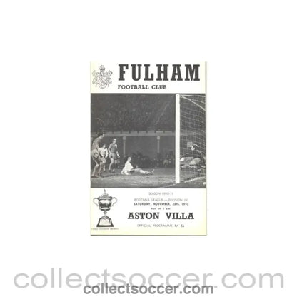 1970 - Fulham v Aston Villa official programme 28/11/1970 - Collect Soccer