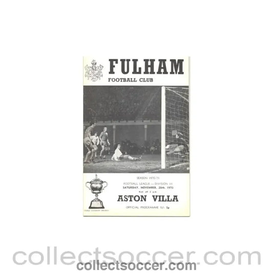 1970 - Fulham v Aston Villa official programme 28/11/1970 - Collect Soccer