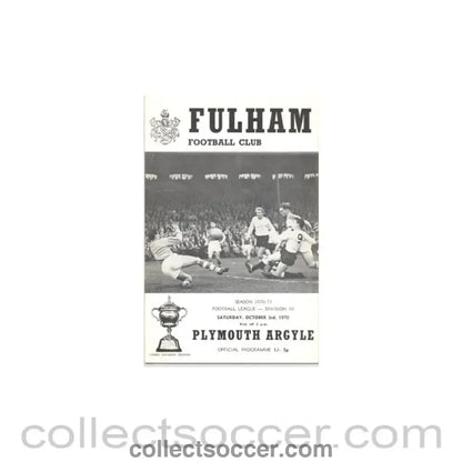1970 - Fulham v Plymouth Argyle official programme 03/10/1970 - Collect Soccer