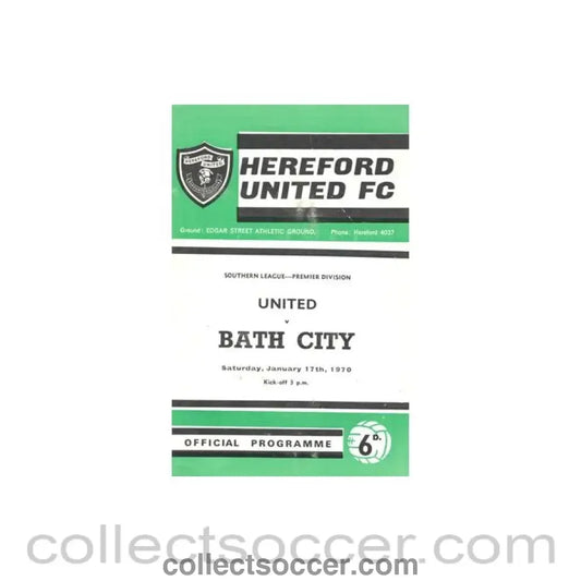 1970 - Hereford United v Bath City official programme 17/01/1970 Southern League Premier Division
