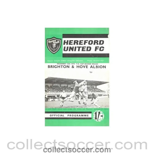 1970 - Hereford United v Brighton & Hove Albion official programme 12/12/1970 F.A. Cup - Collect Soccer