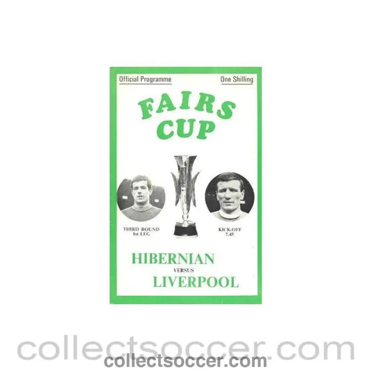 1970 - Hibernian v Liverpool European Fairs Cup Third Round First Leg official programme 09/12/1970 - Collect Soccer