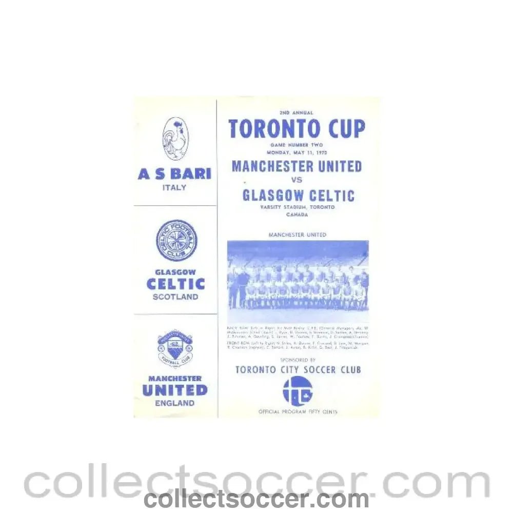 1970 - In Canada - Manchester United v Celtic official programme 11/05/1970 Toronto Cup - Collect Soccer