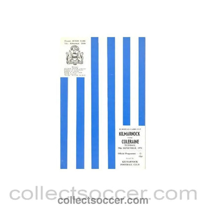 1970 - Kilmarnock v Coleraine European Fairs' Cup official programme 29/09/1970 - Collect Soccer