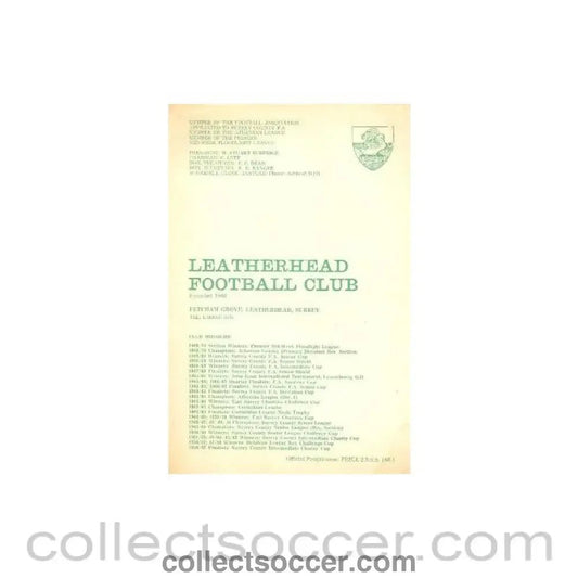 1970 - Leatherhead v Wimbledon official programme 07/11/1970 - Collect Soccer