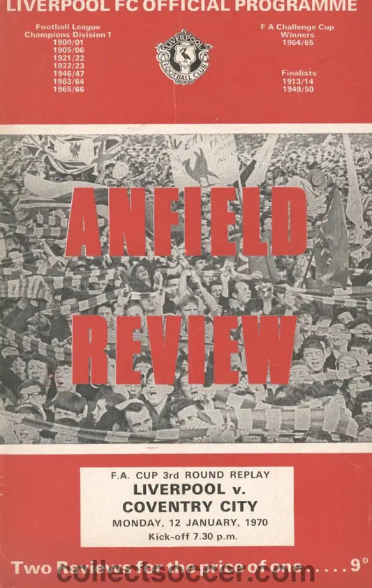 1970 - Liverpool v Coventry City FA Cup 3rd Round Replay official programme 12/01/1970 - Collect Soccer