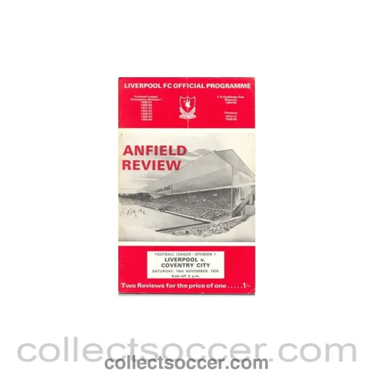1970 - Liverpool v Coventry City official programme 14/11/1970 - Collect Soccer