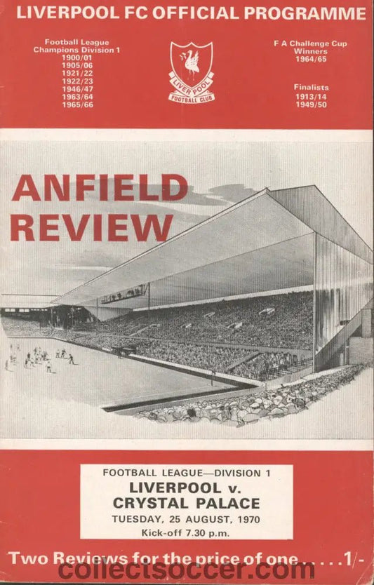 1970 - Liverpool v Crystal Palace official programme 25/08/1970 - Collect Soccer