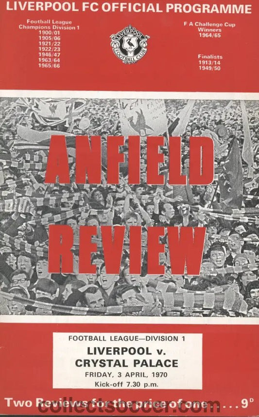 1970 Liverpool v Crystal Palace Official Programme 3/4/1970 - Collect Soccer