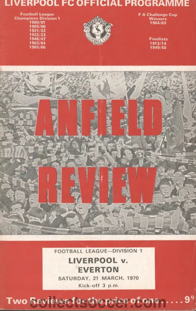 1970 - Liverpool v Everton official programme 21/03/1970 - Collect Soccer