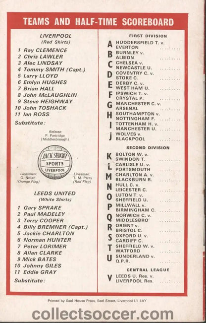 1970 - Liverpool v Leeds United official programme 05/12/1970 - Collect Soccer