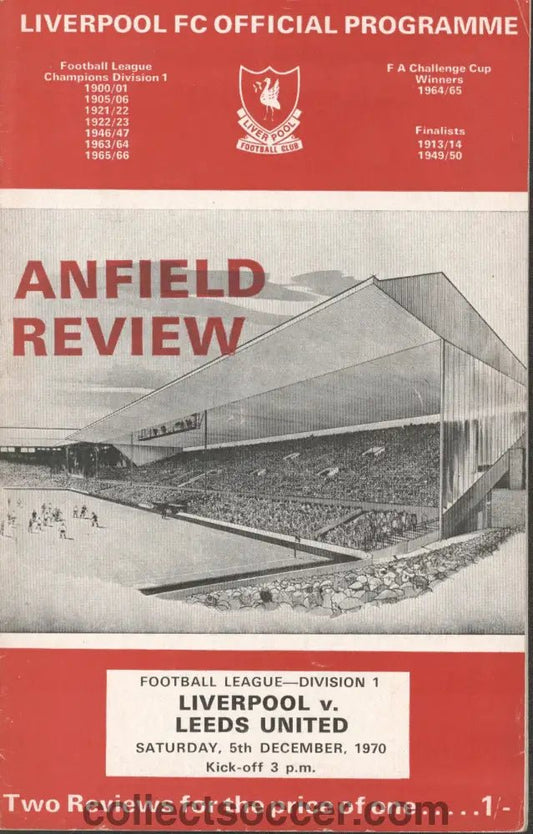1970 - Liverpool v Leeds United official programme 05/12/1970 - Collect Soccer