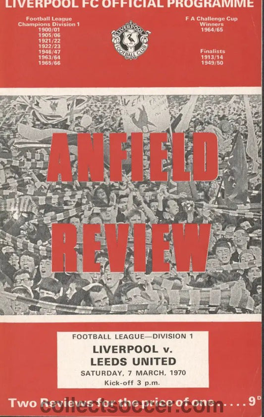 1970 - Liverpool v Leeds United official programme 07/03/1970 - Collect Soccer