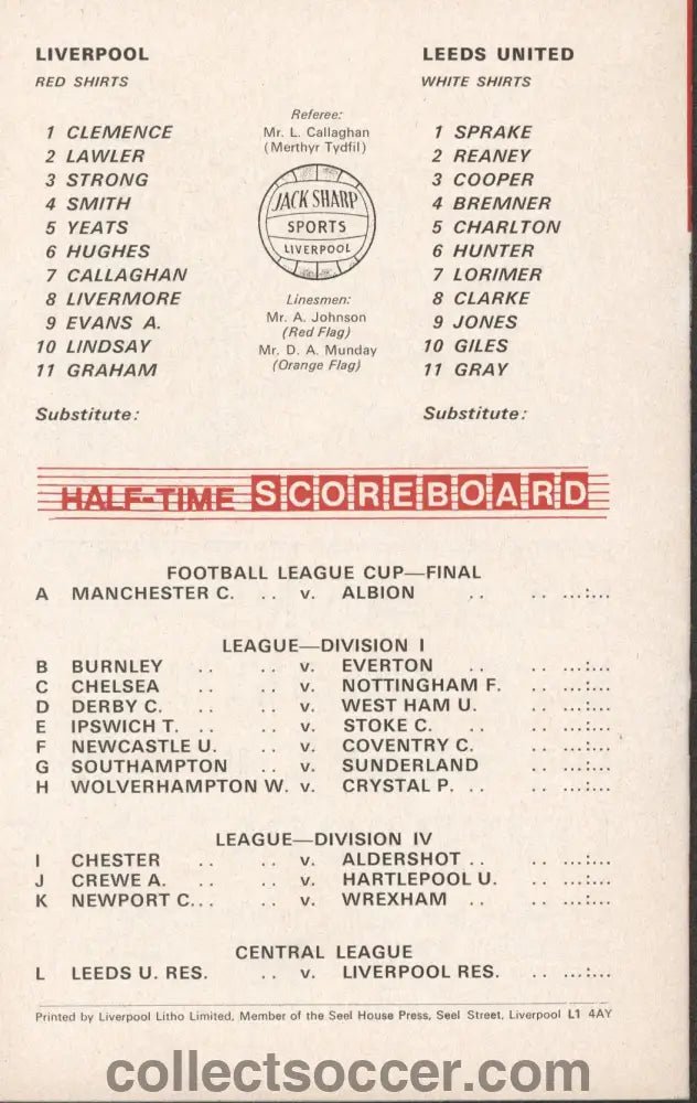 1970 - Liverpool v Leeds United official programme 07/03/1970 - Collect Soccer