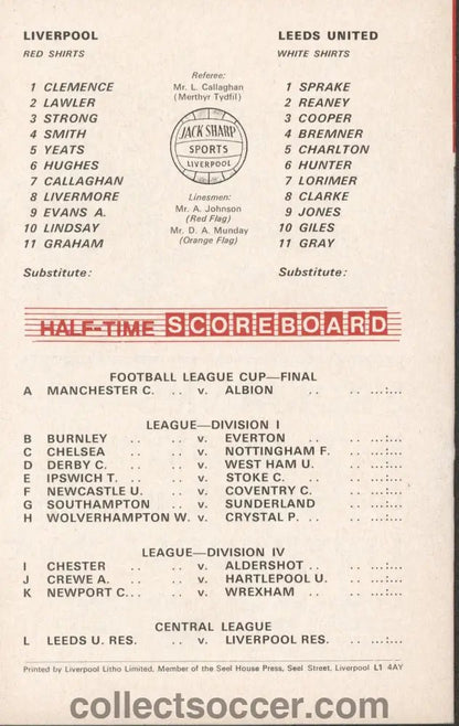 1970 - Liverpool v Leeds United official programme 07/03/1970 - Collect Soccer