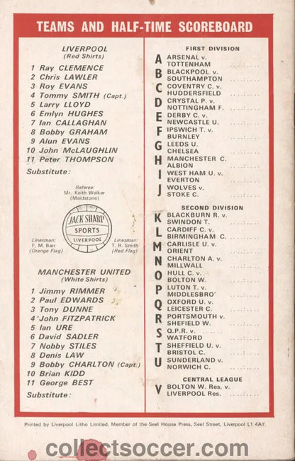 1970 - Liverpool v Manchester United official programme 05/09/1970 - Collect Soccer