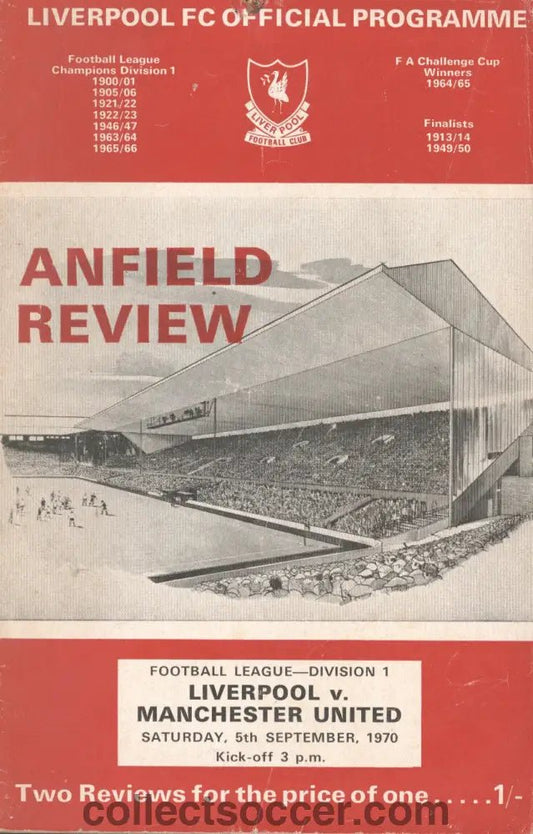 1970 - Liverpool v Manchester United official programme 05/09/1970 - Collect Soccer