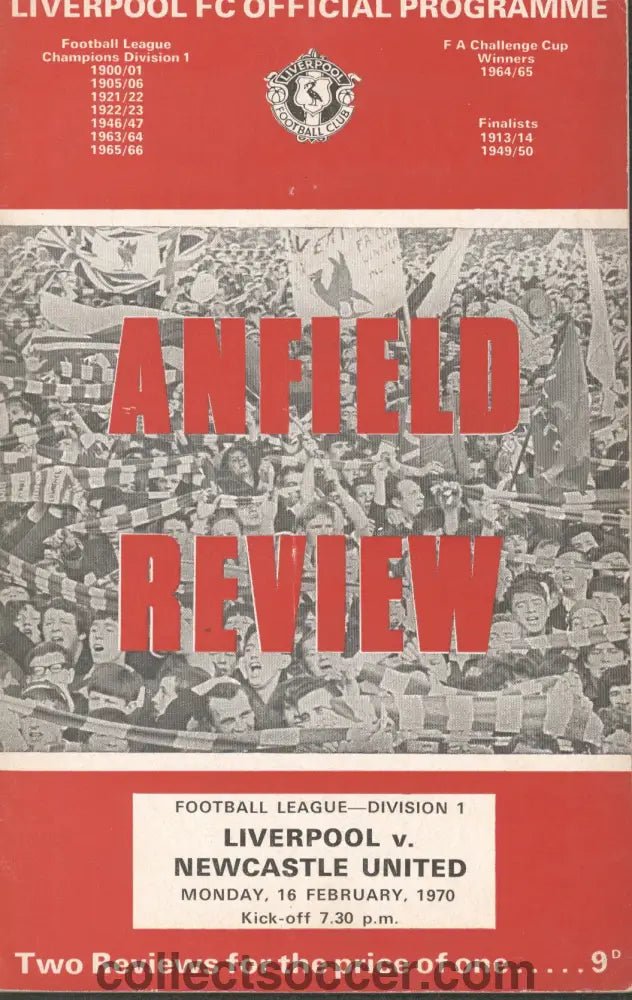 1970 - Liverpool v Newcastle United official programme 16/02/1970 - Collect Soccer