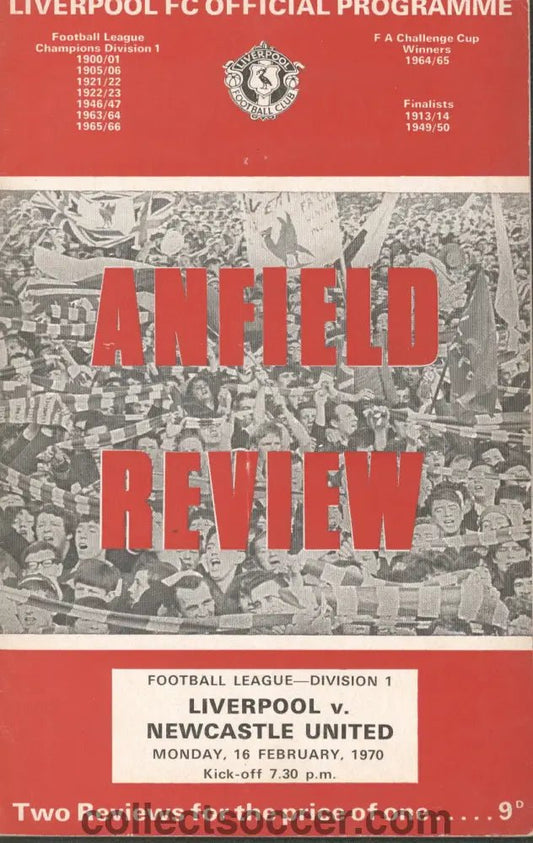 1970 - Liverpool v Newcastle United official programme 16/02/1970 - Collect Soccer