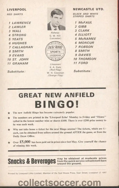 1970 - Liverpool v Newcastle United official programme 16/02/1970 - Collect Soccer