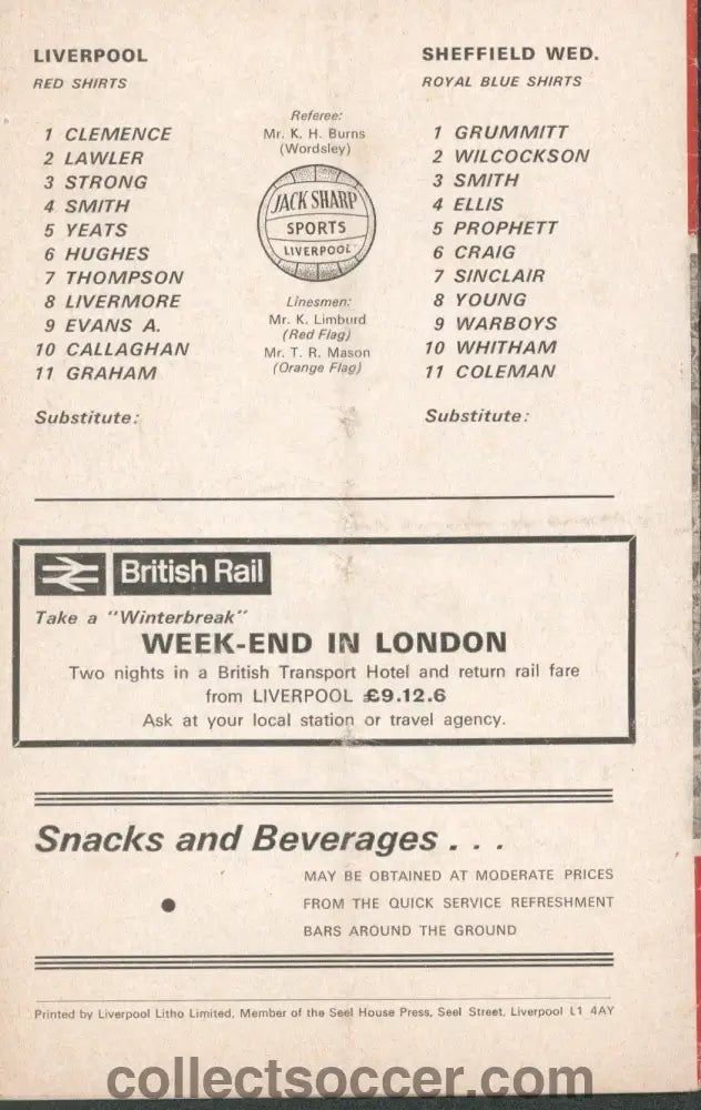1970 - Liverpool v Sheffield Wednesday official programme 16/03/1970 - Collect Soccer