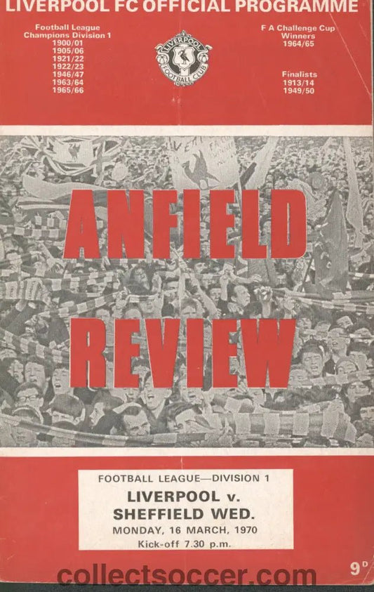 1970 - Liverpool v Sheffield Wednesday official programme 16/03/1970 - Collect Soccer