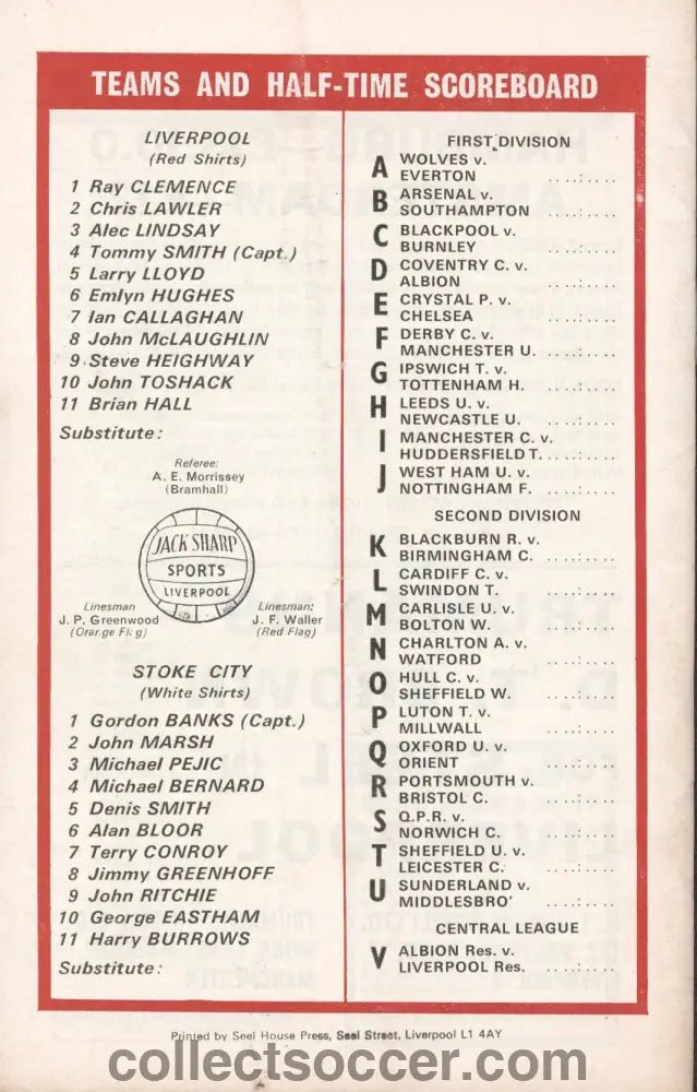 1970 - Liverpool v Stoke City official programme 26/12/1970 - Collect Soccer
