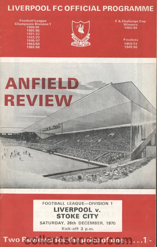 1970 - Liverpool v Stoke City official programme 26/12/1970 - Collect Soccer