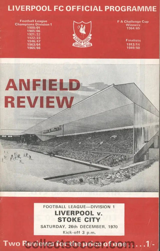 1970 - Liverpool v Stoke City official programme 26/12/1970 - Collect Soccer
