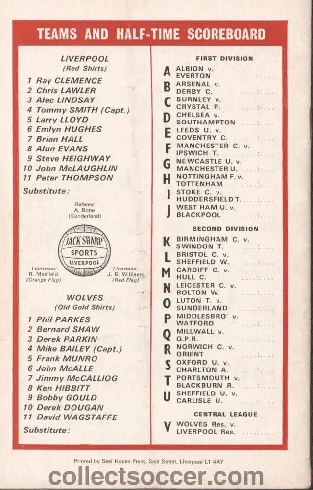 1970 Liverpool v Wolverhampton Wanderers official programme 31/10/1970 - Collect Soccer