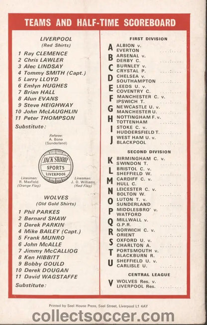 1970 Liverpool v Wolverhampton Wanderers official programme 31/10/1970 - Collect Soccer