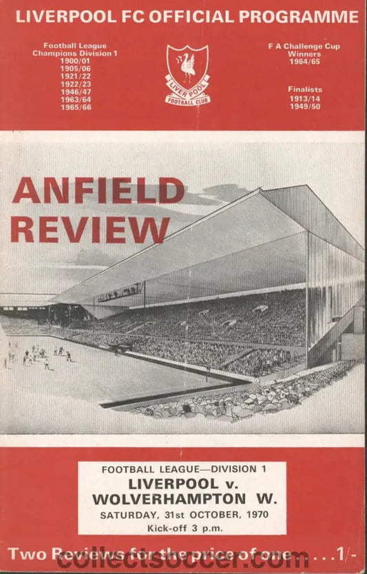 1970 Liverpool v Wolverhampton Wanderers official programme 31/10/1970 - Collect Soccer