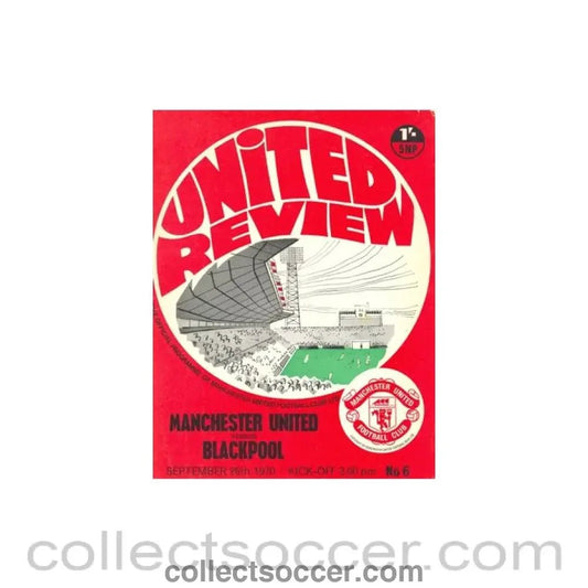 1970 - Manchester United v Blackpool official programme 26/09/1970 token cut - Collect Soccer