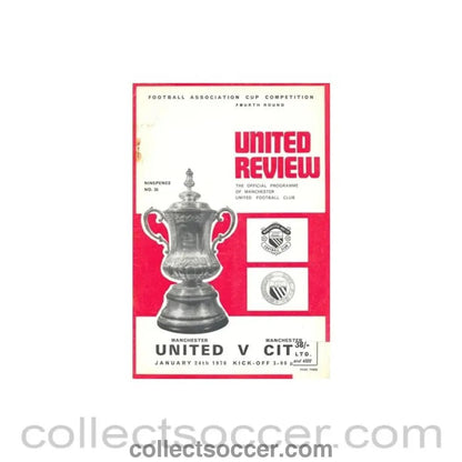 1970 - Manchester United v Manchester City official programme 24/01/1970, token cut, half price - Collect Soccer